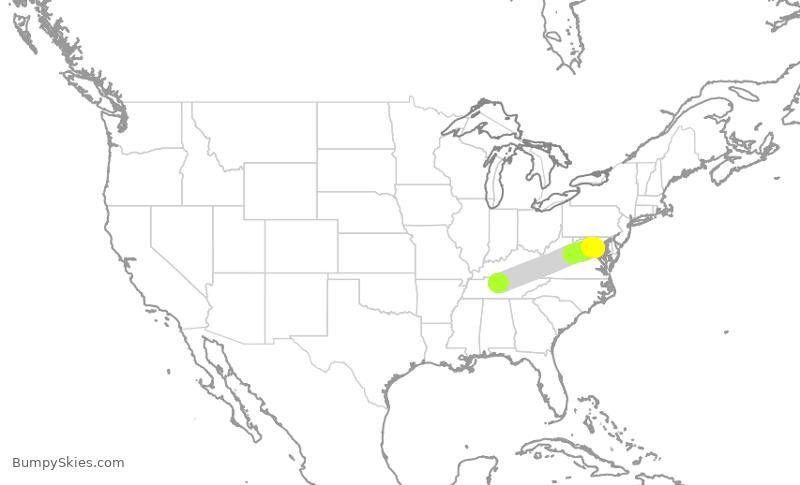 Turbulence forecast map for RPA4648, BNA to DCA