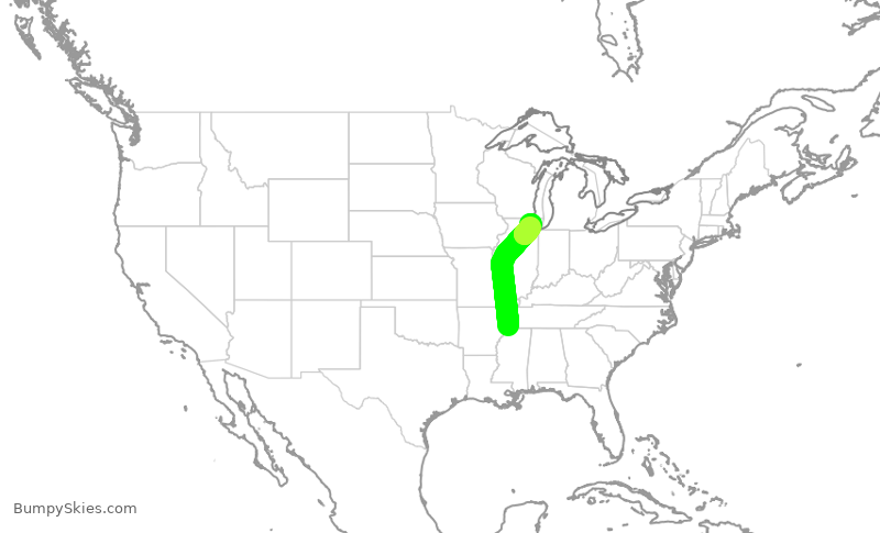 Turbulence forecast map for RPA4650, MEM to ORD