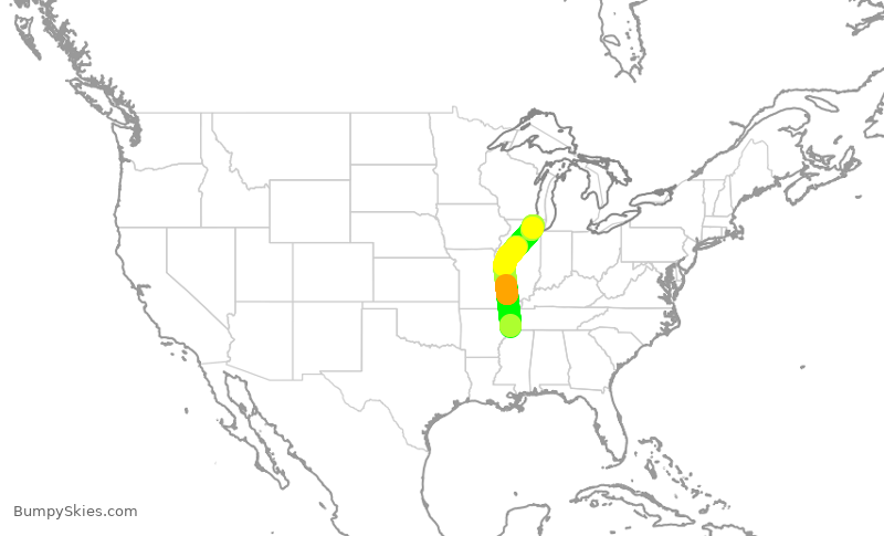 Turbulence forecast map for RPA4651, MEM to ORD