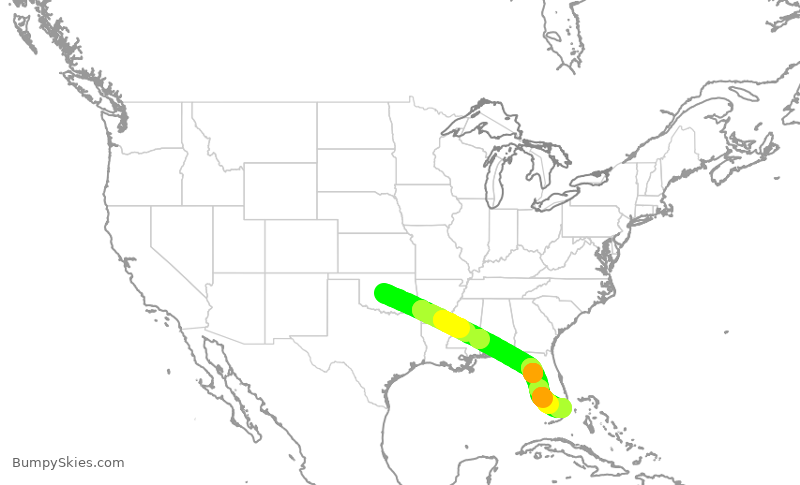 Turbulence forecast map for RPA4653, OKC to MIA