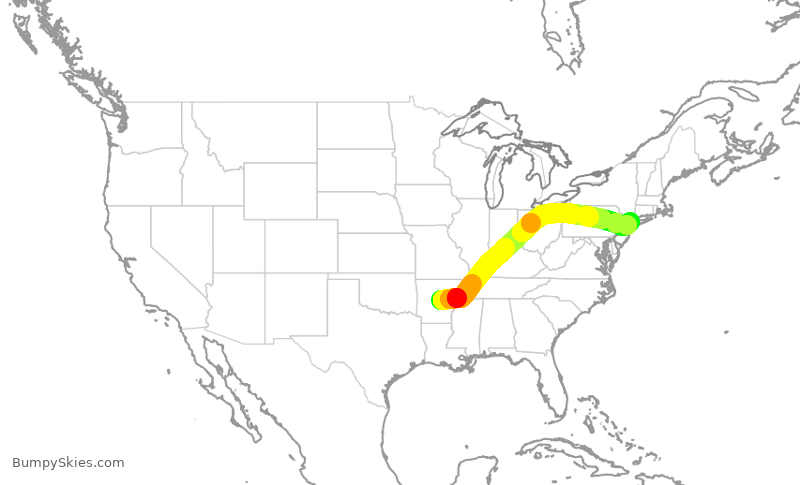 Turbulence forecast map for RPA4656, LIT to LGA