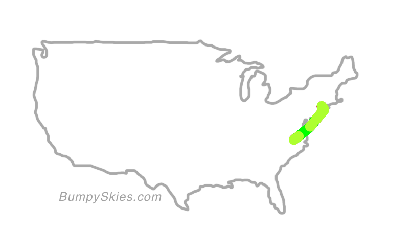 Map of continental US with illustrated flight path and turbulence forecast (described in text below)