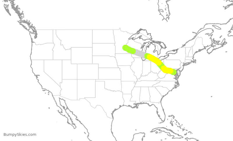 Turbulence forecast map for RPA4660, MSP to DCA