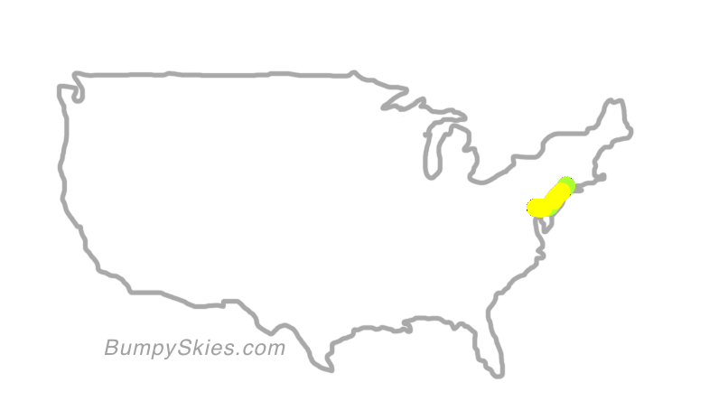 Map of continental US with illustrated flight path and turbulence forecast (described in text below)