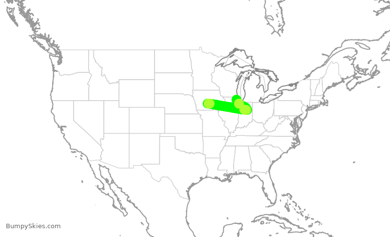Turbulence forecast map for RPA4676, DSM to ORD