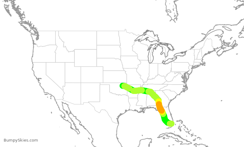 Turbulence forecast map for RPA4683, TUL to MIA