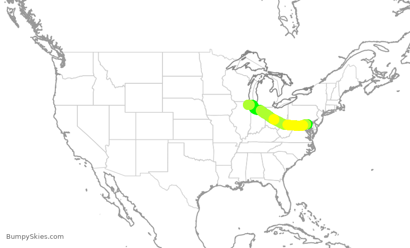 Turbulence forecast map for RPA4693, BWI to ORD