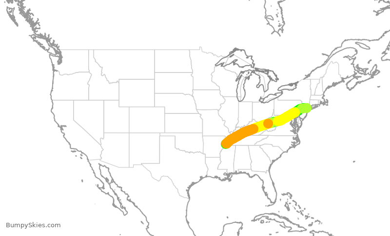 Turbulence forecast map for RPA4696, LGA to MEM