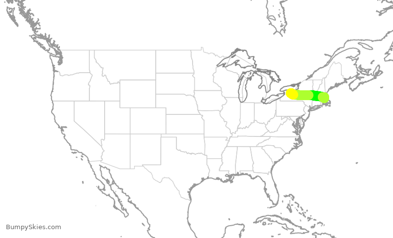 Turbulence forecast map for RPA4698, ROC to BOS
