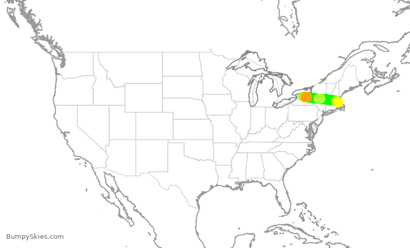 Turbulence forecast map for RPA4703, ROC to BOS