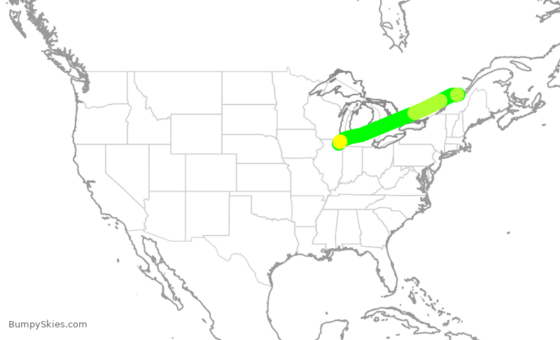 Turbulence forecast map for RPA4706, YQB to ORD