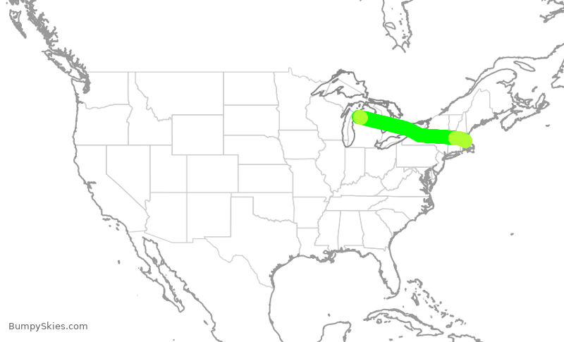 Turbulence forecast map for RPA4707, TVC to BOS