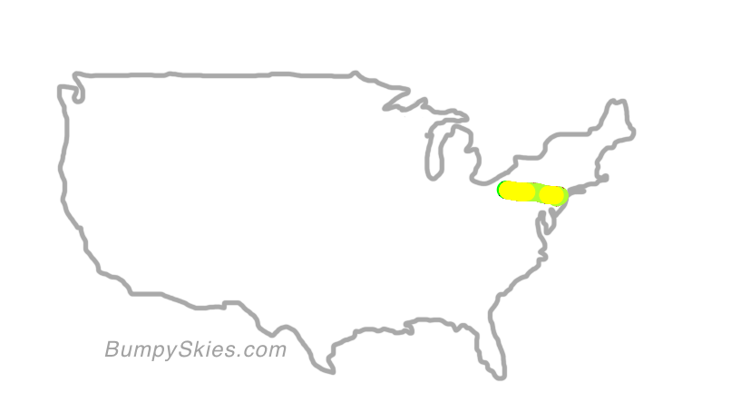 Map of continental US with illustrated flight path and turbulence forecast (described in text below)