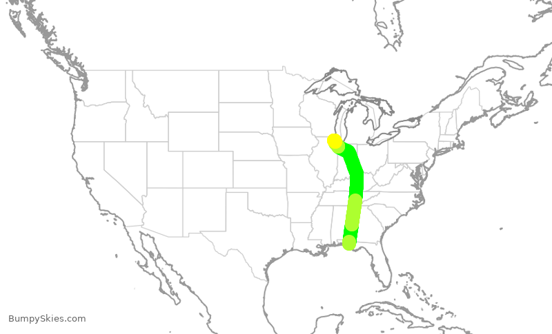 Turbulence forecast map for RPA4718, ECP to ORD
