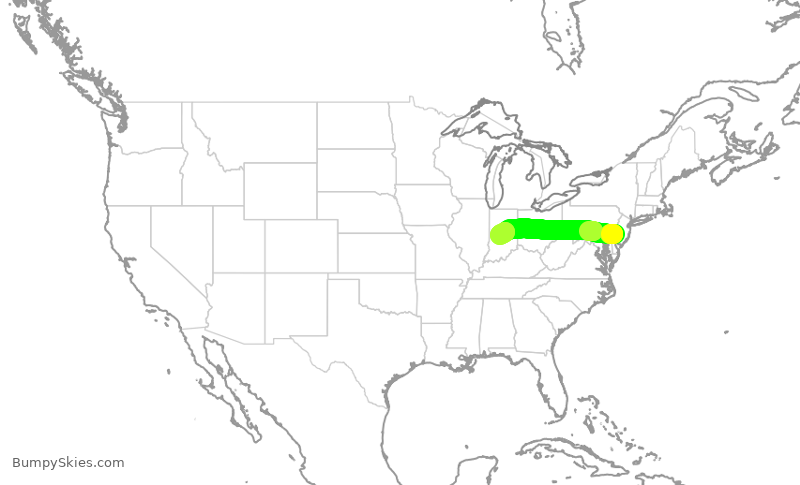 Turbulence forecast map for RPA4719, PHL to IND