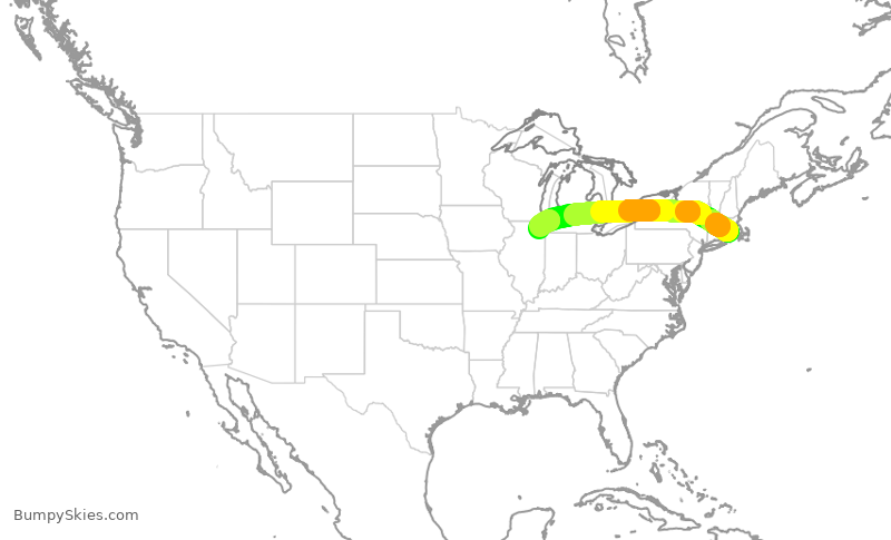 Turbulence forecast map for RPA4725, PVD to ORD