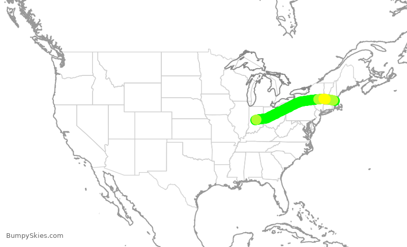 Turbulence forecast map for RPA4727, IND to BOS