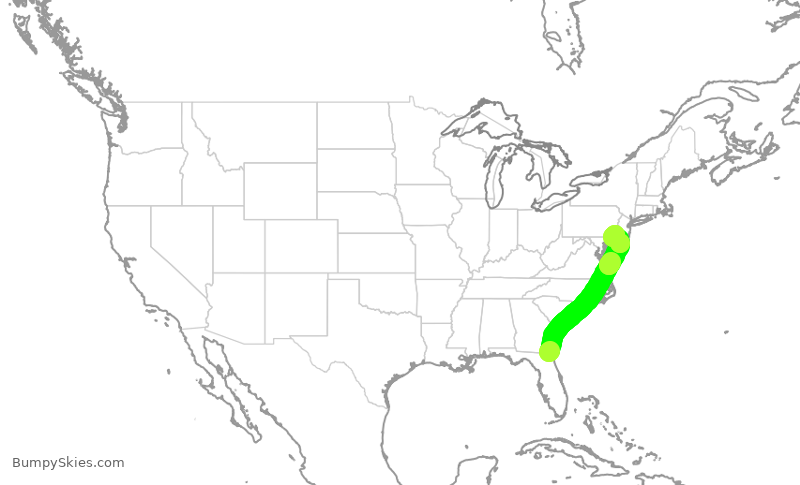 Turbulence forecast map for RPA4729, JAX to PHL