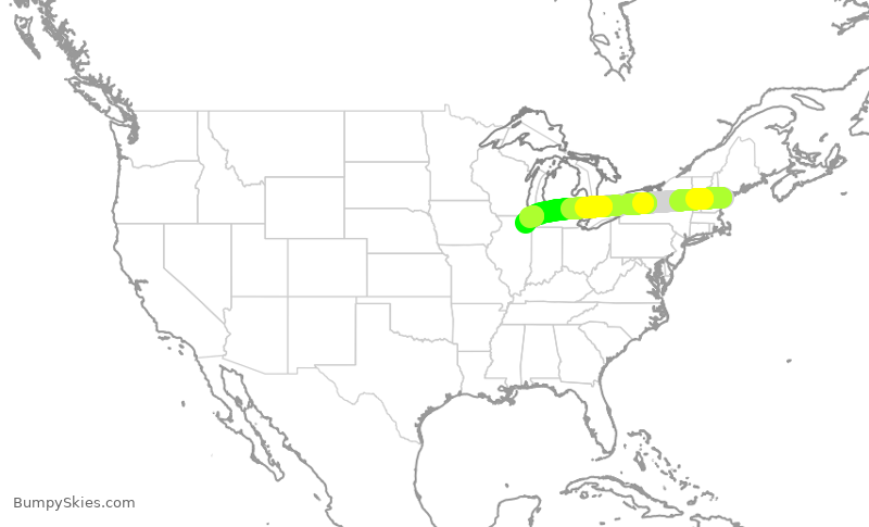 Turbulence forecast map for RPA4729, PWM to ORD