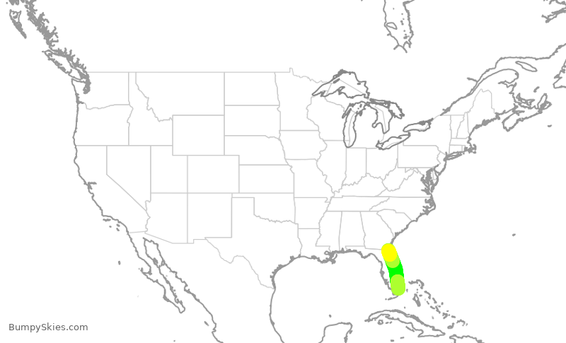 Turbulence forecast map for RPA4736, JAX to MIA
