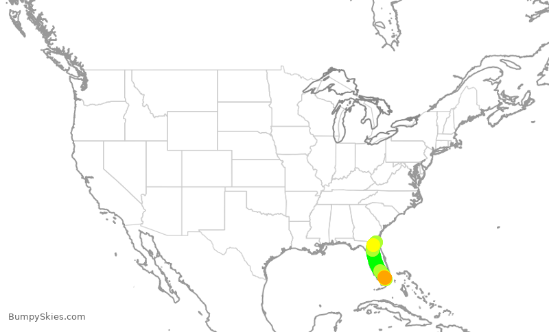 Turbulence forecast map for RPA4736, MIA to JAX