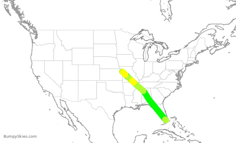 Turbulence forecast map for RPA4737, MCI to MIA