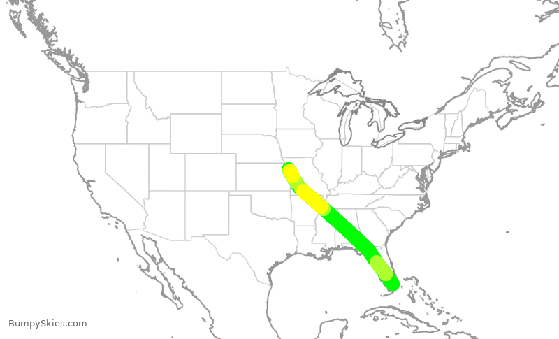 Turbulence forecast map for RPA4737, MIA to MCI