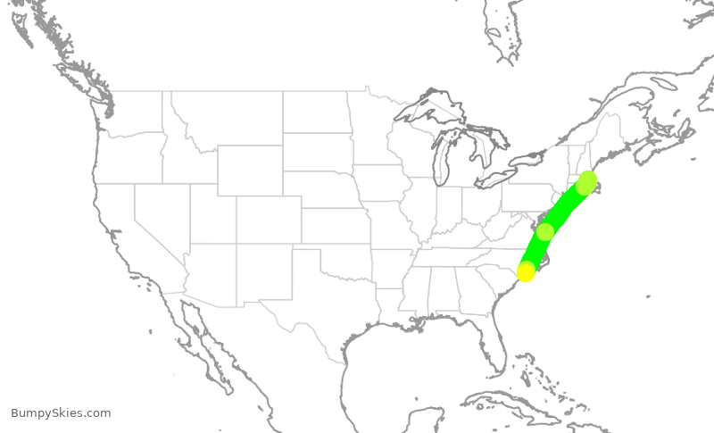 Turbulence forecast map for RPA4738, ILM to BOS
