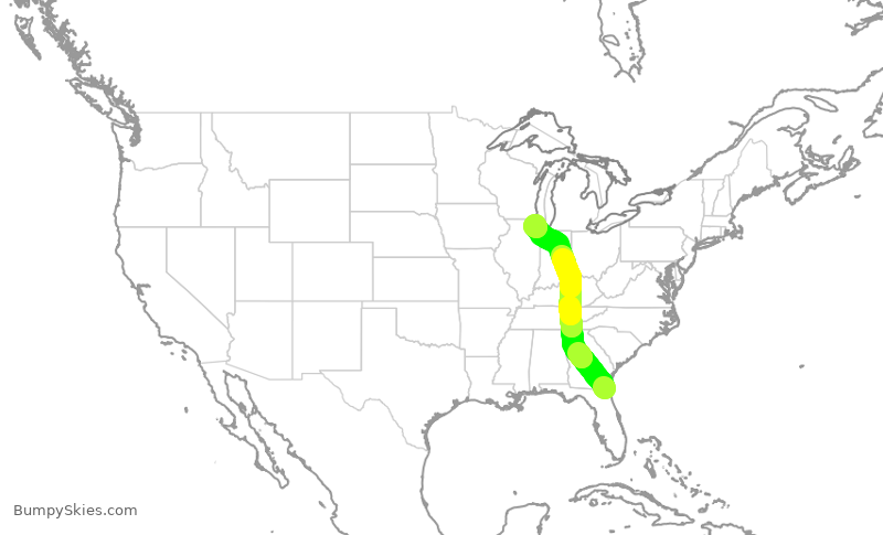 Turbulence forecast map for RPA4740, JAX to ORD