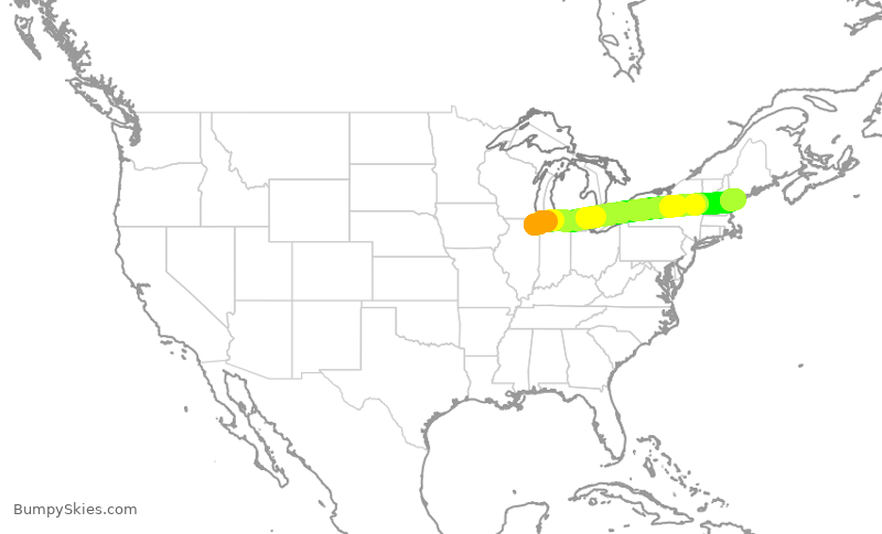 Turbulence forecast map for RPA4741, ORD to PWM
