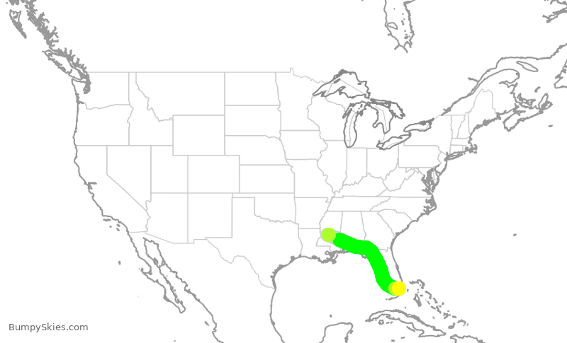 Turbulence forecast map for RPA4742, JAN to MIA