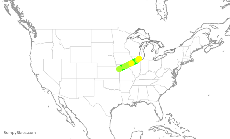 Turbulence forecast map for RPA4745, MCI to ORD
