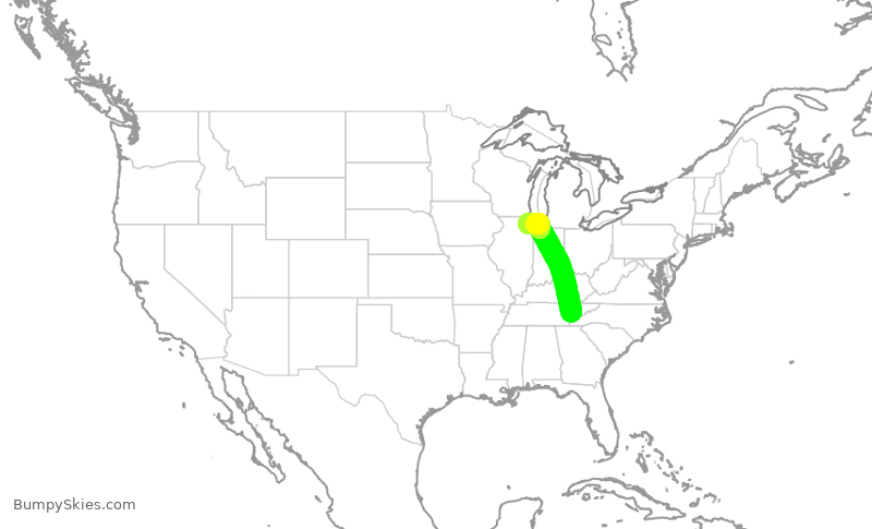 Turbulence forecast map for RPA4751, TYS to ORD