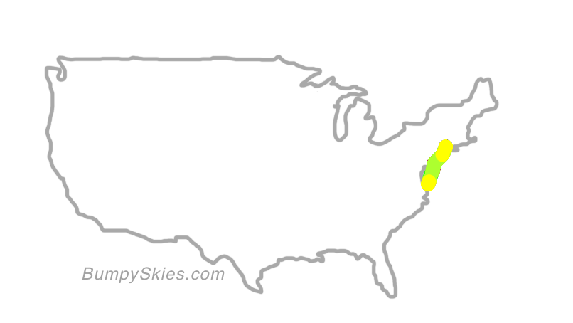 Map of continental US with illustrated flight path and turbulence forecast (described in text below)