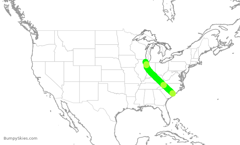 Turbulence forecast map for RPA4752, ORD to MYR