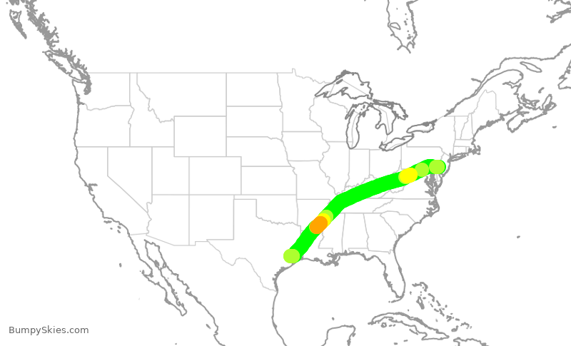 Turbulence forecast map for RPA4753, PHL to IAH