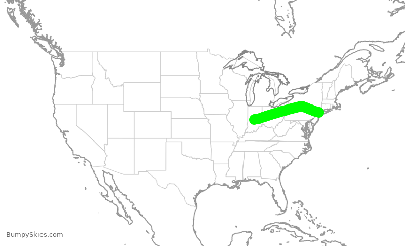 Turbulence forecast map for RPA4756, IND to JFK