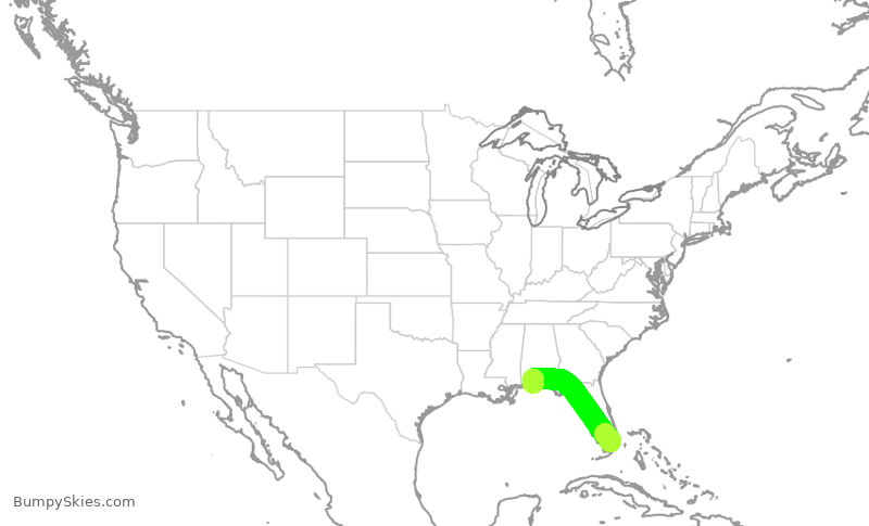 Turbulence forecast map for RPA4761, MIA to PNS