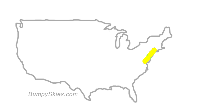 Map of continental US with illustrated flight path and turbulence forecast (described in text below)