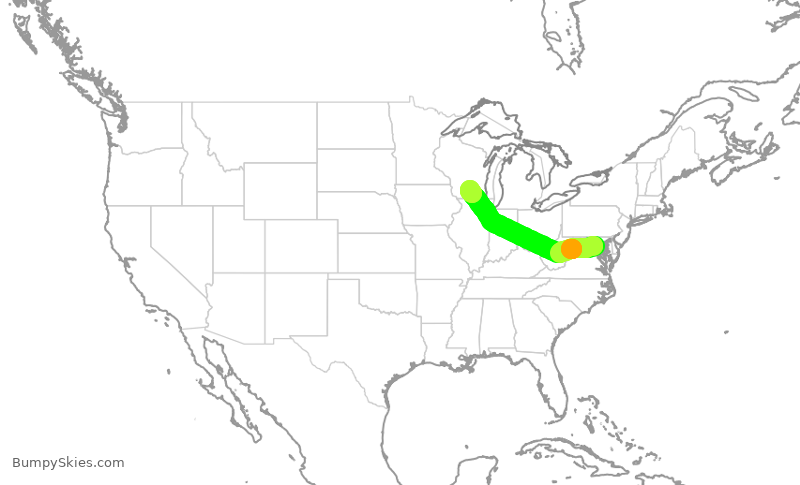 Turbulence forecast map for RPA4775, DCA to MSN