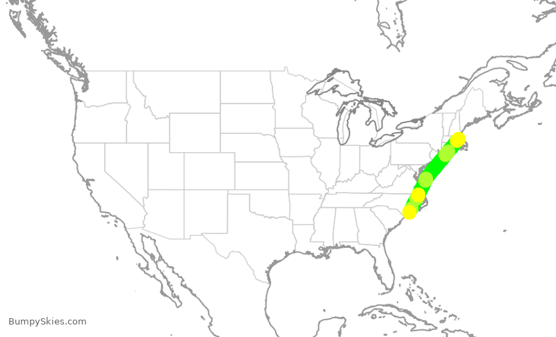 Turbulence forecast map for RPA4777, ILM to BOS