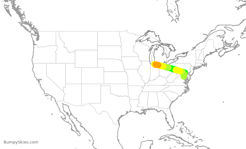 Turbulence forecast map for RPA4785, SBN to DCA
