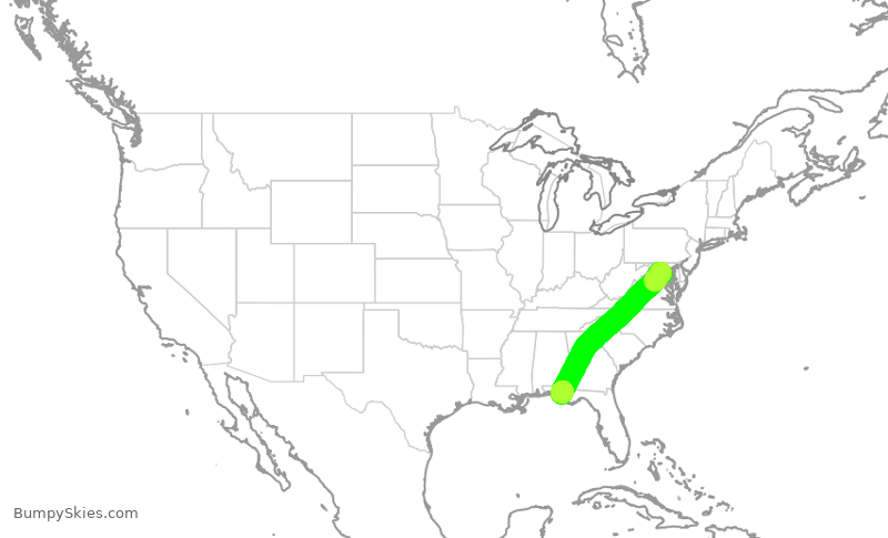 Turbulence forecast map for RPA4789, DCA to ECP