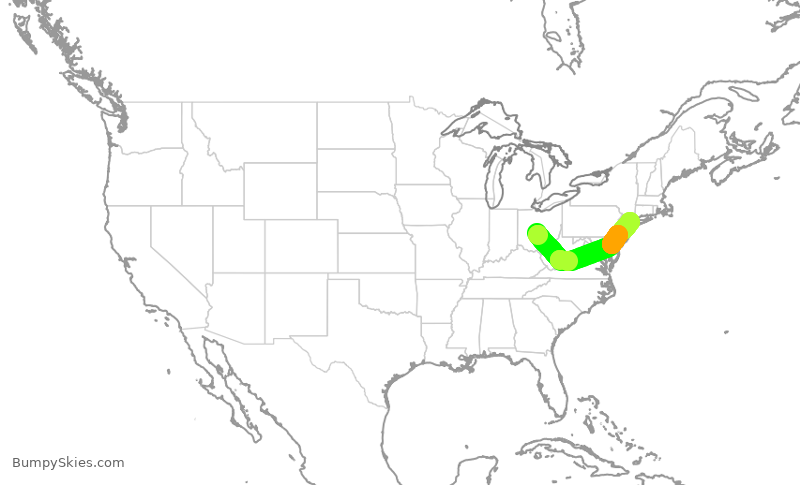 Turbulence forecast map for RPA4791, CMH to LGA