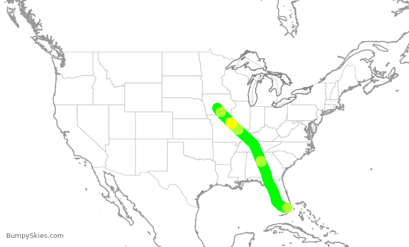 Turbulence forecast map for RPA4800, DSM to MIA
