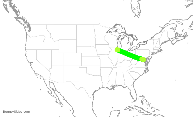 Turbulence forecast map for RPA4809, ORD to DCA