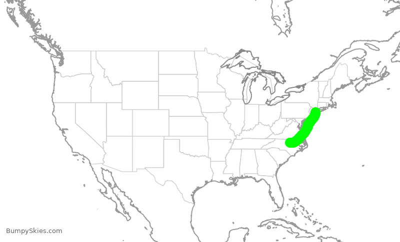Turbulence forecast map for RPA4809, RDU to JFK