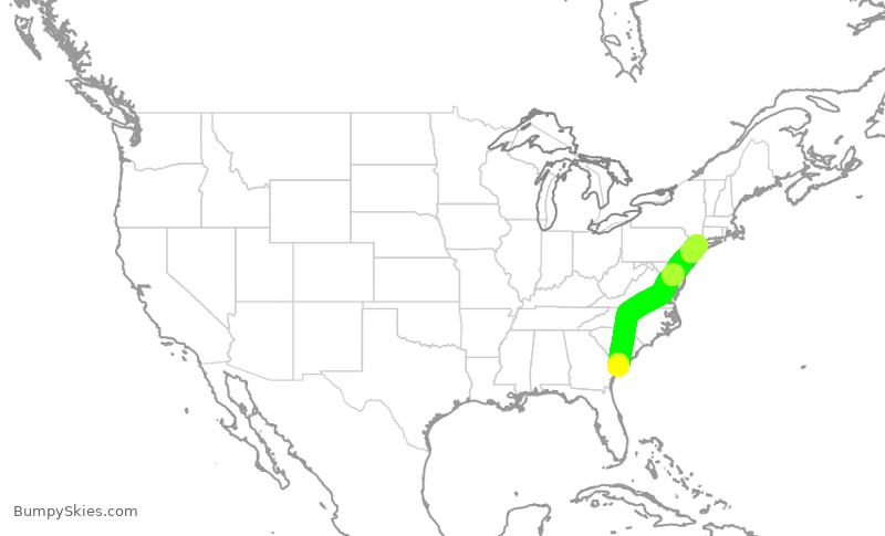 Turbulence forecast map for RPA5590, HHH to LGA
