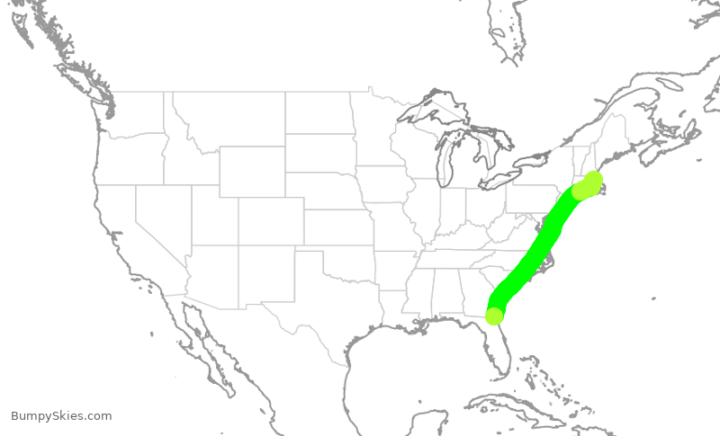 Turbulence forecast map for RPA5597, JAX to BOS