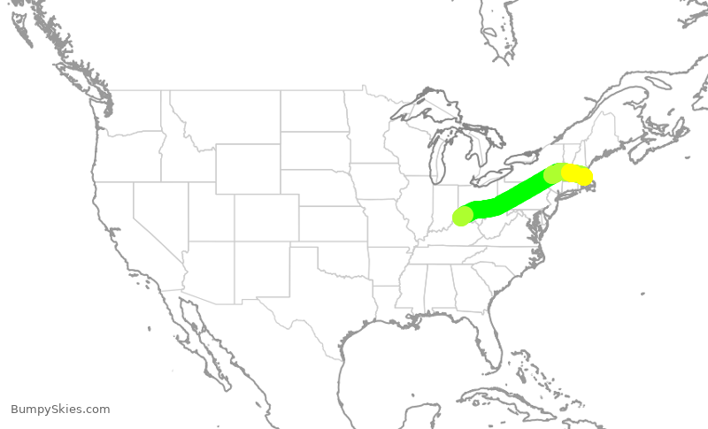 Turbulence forecast map for RPA5598, CVG to BOS